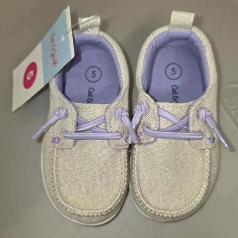 Cat & Jack Bobby Shoes Beige & Gold with purple accents. Toddler size 5 - NEW - Picture 3 of 6